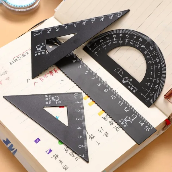 금속 자 직선 척 세트 멀 티 기능 삼각 척 학생 문구 양 각기 세트 척 삼각판 측량 15cm 한 세트 학생 드로잉 철 강 자 알루미늄 합금 스 테 인 리 스 스틸 케이스 척 철 강 세트 자 검은색