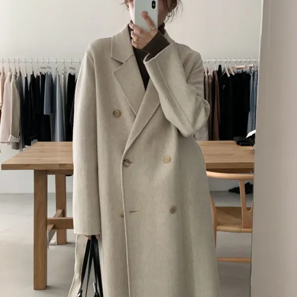 리에송 더블코트옷 더블단추코트 겨울 가을 체형커버패션 심플 대범스럽운 보온 모직물 P159