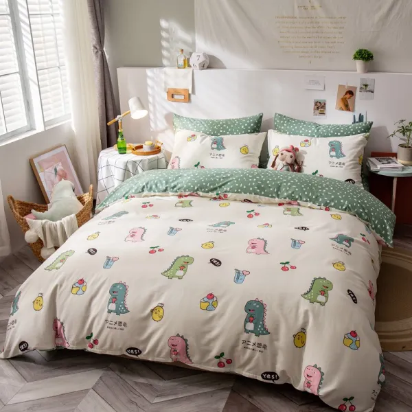 마이현 침대시트 INS 스윗 강아지 풀패딩 4종 순면 코튼 노르딕 침대용품 2인용 이불 커버 4세가지, 큐트 공보