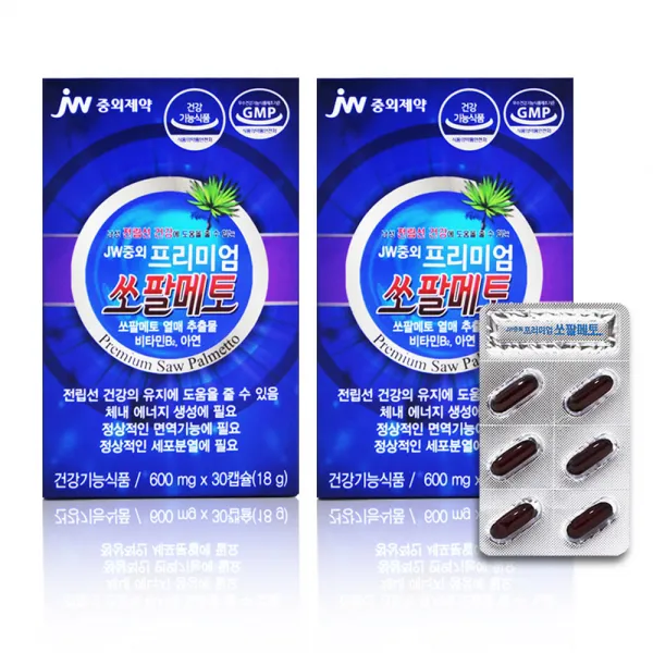 JW중외제약 쏘팔메토 로르산 아연 비타민B2 전립선건강 30캡슐*2통, 600mg, 1세트