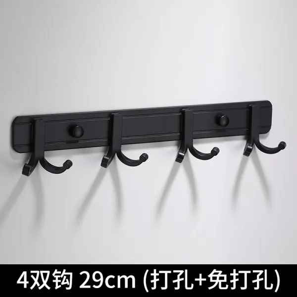 옷과 모자 후크 알루미늄 스페이스 문뒤 결탁걸다 옷걸이 1단행거블랙 무타공, 1, 4갈고리 29cm （타공  /무타공