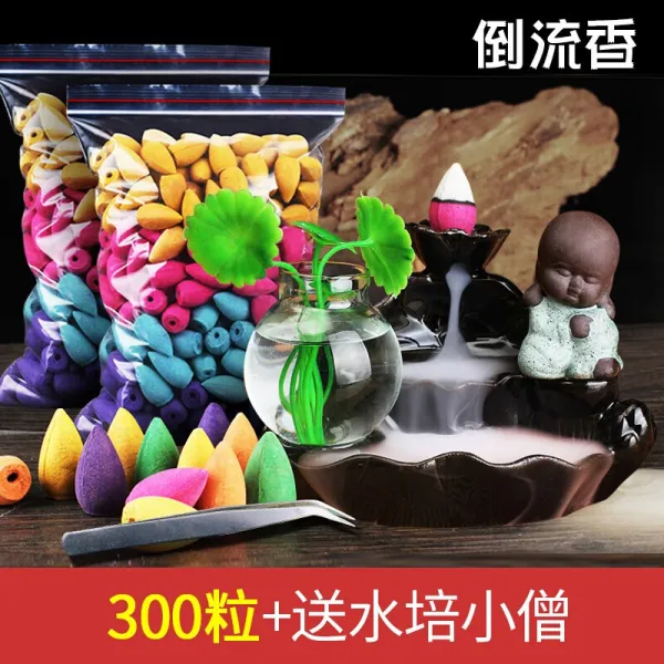 문 짝 거꾸로 흐 르 는 향기 입 탑 향 거꾸로 흐 르 는 향기 입 니 다 훈제 침실 향 단향 가정용 세라믹 향로 실내 화장실 거꾸로 흐 르 는 향 300 알 역류 향 + 물배 스님 향로 혼합 장 [장미 + 재스민 + 계화 + 라벤더 + 단향 + 쑥]
