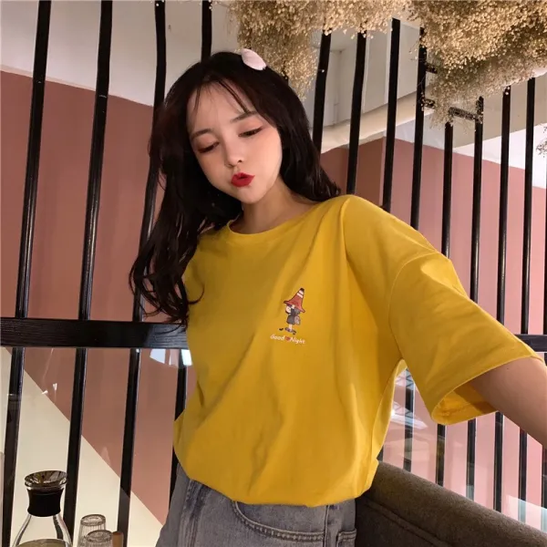 X 나태한 인스 반팔 티셔츠 여 루즈핏 2019 한판파 학생 이상한 상계 mschf 상복