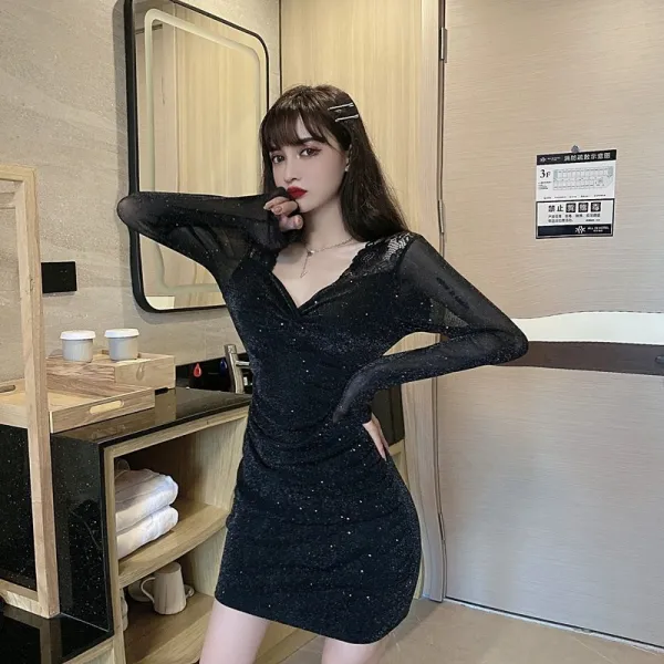 브이넥긴팔 슬림핏 뱃살가리기 허리보정 나이트클럽 여성의류 가을
