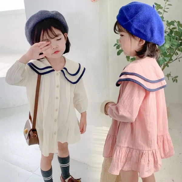 미소파파 여아 실키 더블카라 원피스 긴팔 빅카라 세일러 주름 스커트