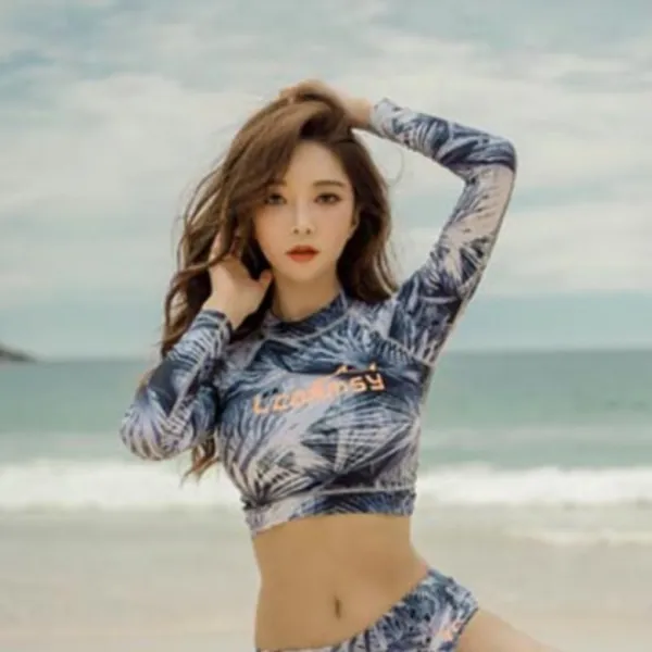 여성용 래쉬가드 짚업 투피스 크롭탑 세트 모음전