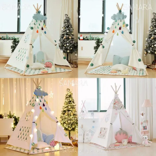 Qterra 특허브랜드 놀이방텐트 인디안텐트 티피텐트 장난감매트 꽃