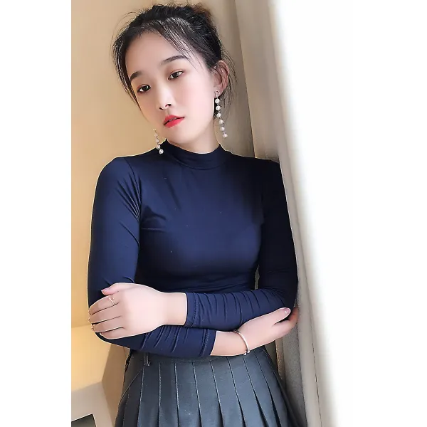 에세샵 긴팔 이너셔츠 모달 이너티셔츠 여성 소매 가을 반폴라 슬림 얇은 중령 T 구호물자 상의