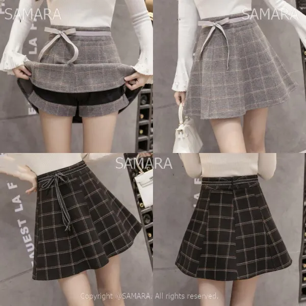 Qterra 특허브랜드 패션 치마 체크 팬츠 모직 스커트 랩스커트 스커트