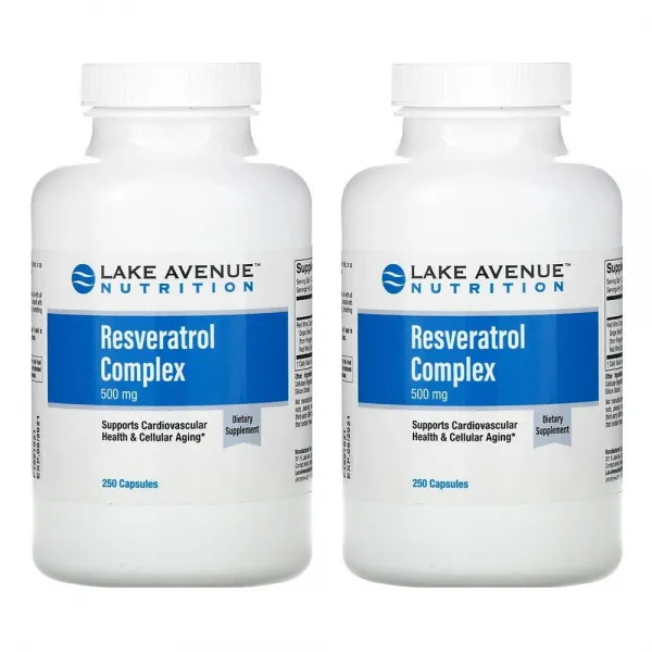 (2PACK)레이크애비뉴뉴트리션 라스베라트롤 복합체 라스베라톨 호장근 뿌리 Polygonum cuspidatum 500mg 250정, 2팩, One Size