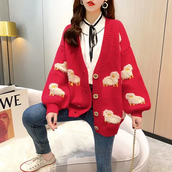 박시 아우터 가을 자카드 니트가디건코트 INS 무드 와이드 슬림 라인을 과시 형 심플 긴 소매