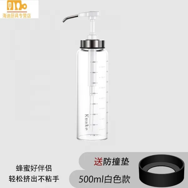벌꿀 분장병 편하다 투명 유리 밀봉통 통통 뾰족한 입 뚜껑 뚜껑 뚜껑 잼병 식품 SN8053 500ml 화이트