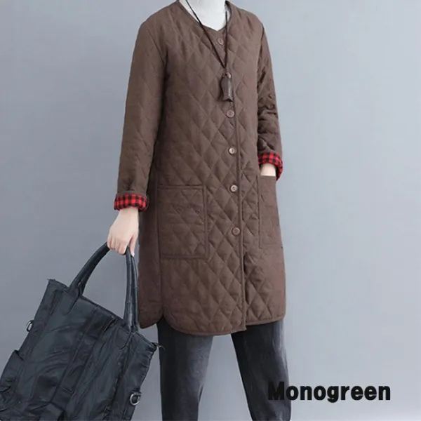 모노그린 라운드넥 퀼팅 누빔 롱 자켓 코트 빅사이즈 2cbrl55