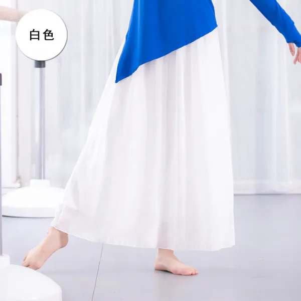 Mar.20 156번 클래식 안무 연습복 여중 차이나 민속춤 현대무용 시폰 찰랑찰랑 와이드 팬츠 신운 무용 팬츠여름z 평균 사이즈 흰색