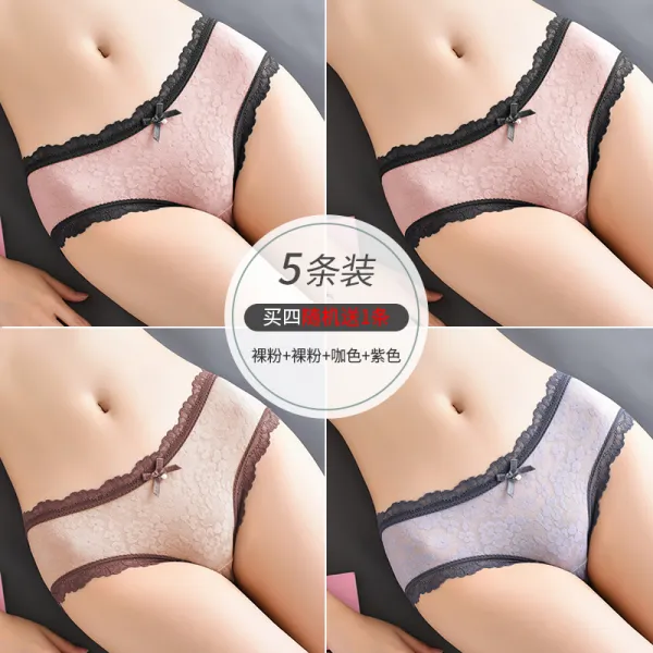 꿈동산 여성레이스팬티 남극인 순면 코튼 항균 밑위 소녀 섹시 얇은 미디웨스트 배기 삼각팬티
