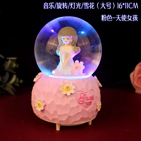오르골 발광 눈송이 수정수 회전 생일선물 남녀학생 새해 선물 소품