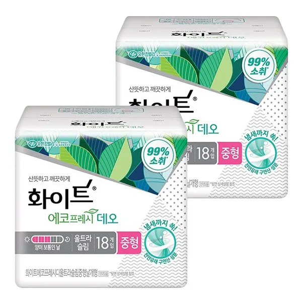 화이트 에코프레시 데오 울트라날개 중형18px2개 생리대, 2개