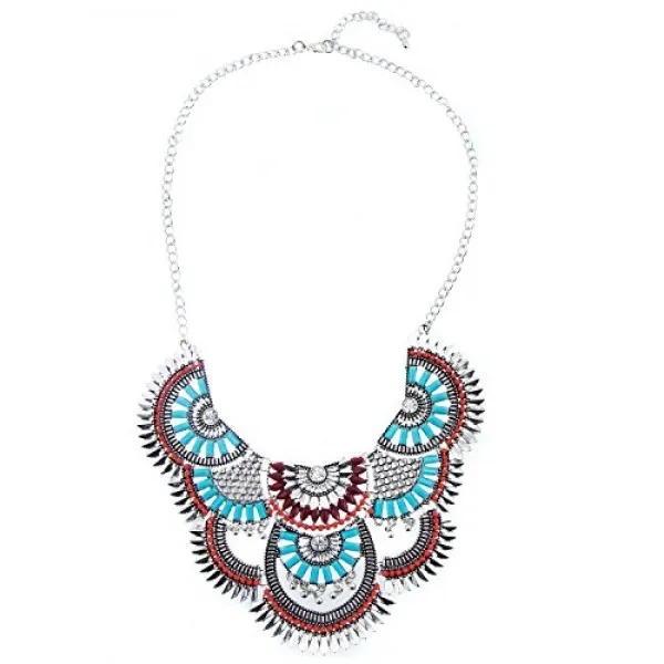 여성의 여자를위한 기적적인 정원 보석 빈티지 실버 / 골드 민족 부족 자유 분방하게 사는 목걸이 터키석 구슬 보헤미안 목걸이 앤틱 실버 Mi