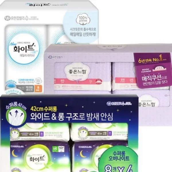 [홍스타]유한킴벌리 생리대 화이트 좋은느낌 슈퍼롱 데일리라이너 팬티라이너, 좋은느낌 매직쿠션 중형16X4