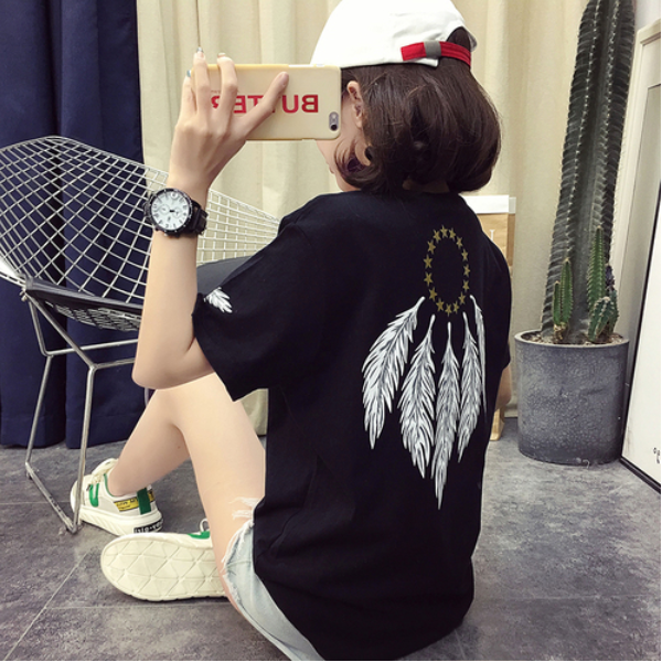 줄리엣이뽀 여성 빅사이즈 블랙 드림캐쳐 심플 반팔 티셔츠 가을 레이어드룩k0064