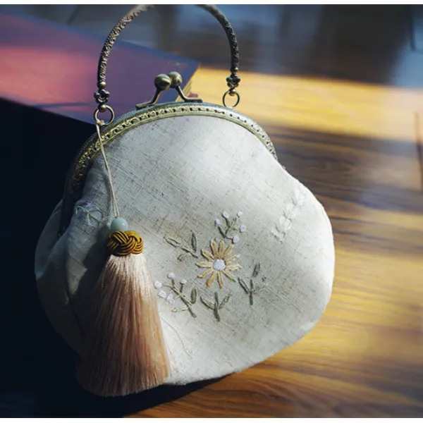탬버린가방 자체디자인 설계 수공업 자수 치파오 고풍 아트 상큼 크로스 손으로드는 골드입구백