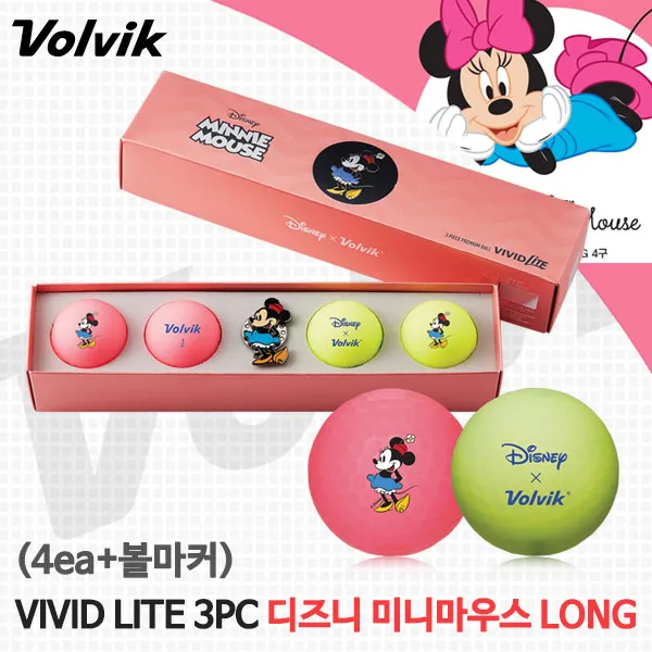 볼빅 비비드 라이트 3피스 디즈니 미니마우스 Long 골프볼 골프공 4구 볼마커 4구+볼마커1