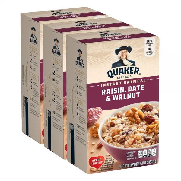 Quaker 퀘이커 레이즌 데이트 월넛 오트밀 37g 10개입 3팩 Oatmeal Raisin Date Walnut 1회