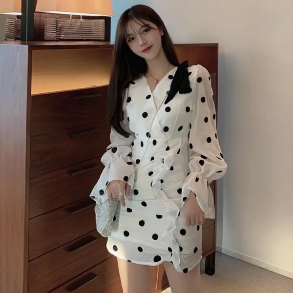 로즈드림 가을 루즈핏 빅사이즈 쉬폰 폴카도트 시스루 홀복 섹시 원피스 휴가 55