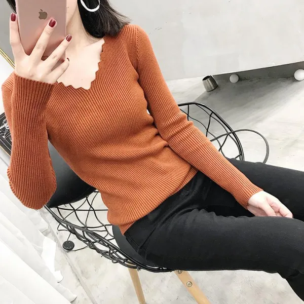 happy 심플 슬림 여자니트 이너니트 브이넥 가을 무지