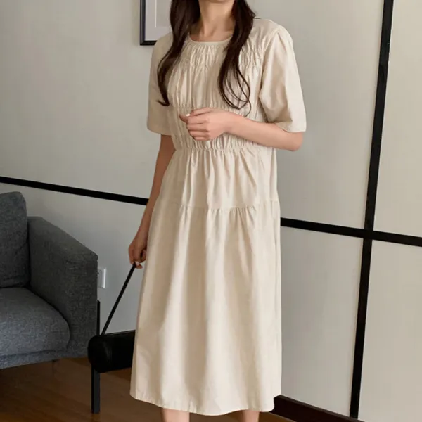 타니즈 달미 셔링 밴딩 롱 반팔원피스