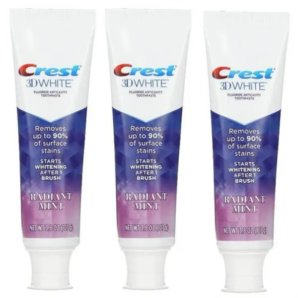 Crest 3D White Fluoride Anticavity 치약 Radiant Mint 3 Pack 3.8 oz (107 g) Each