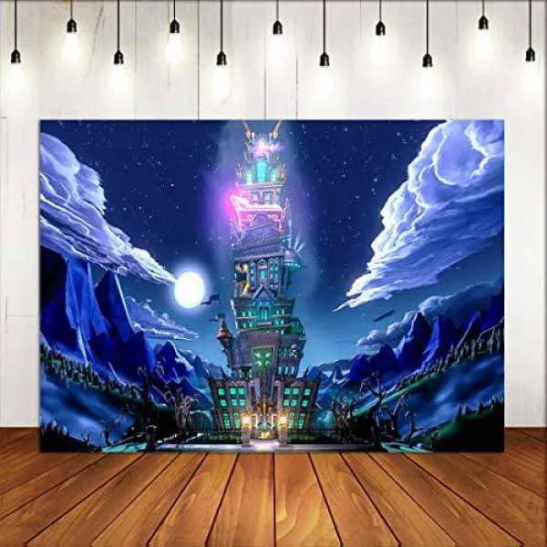 Night Moon Mansion Scene Mario Themed Photography Backfor Game Party S 상세내용참조