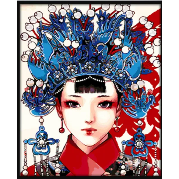 디지털 유화 고풍 Diy 디지털 유화 핸드 페 인 팅 채 색 유채 화 장식 그림 중국 고풍 소녀 인물 유화 G522 빨 간 화장 꽃 시집 70 90 띠 안 틀 2.5cm 두께 채 판 두 벌 의 물감 + 두 가지
