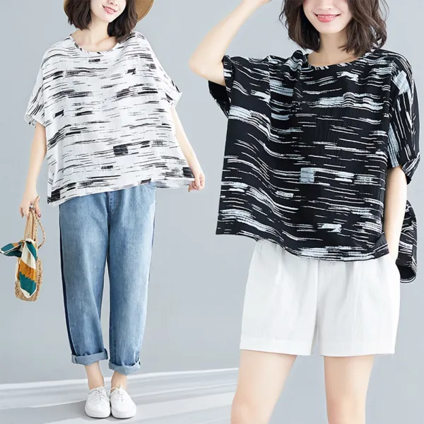 아이엠몽 여성 루즈핏 반팔 티셔츠 패턴 데일리 빅사이즈 Bb225347hb 반팔티셔츠