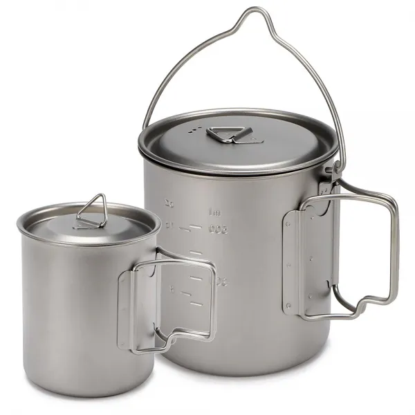 야영장 티타늄 450ml + 750ML 컵 매달려 냄비, 1개, 흑백의
