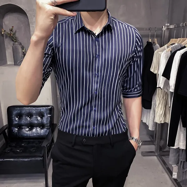 May.28 6번 캐주얼 화이트 셔츠 남성 슬림 칠부 반팔 비즈니스 정장 민소매 주름 없는 정장 셔츠Z