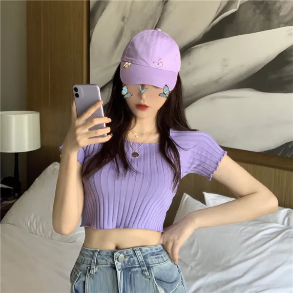 에그플래닛 상의 여 여름 Tn 스타일 날씬해 보이고 부드러우며 귀여운 실력파 슬림 하트 달콤한 숏 니트