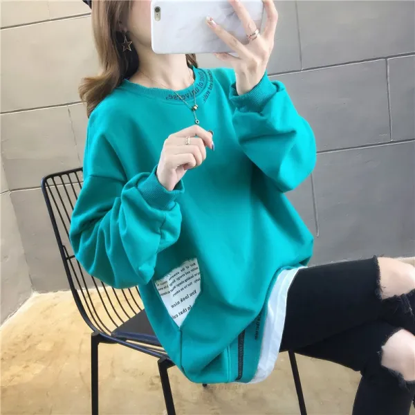 style시대 A1893 여성 춘추 페이크 레이어드 티 하프롱 루즈핏 맨투맨 면 티셔츠 빅사이즈 후드티