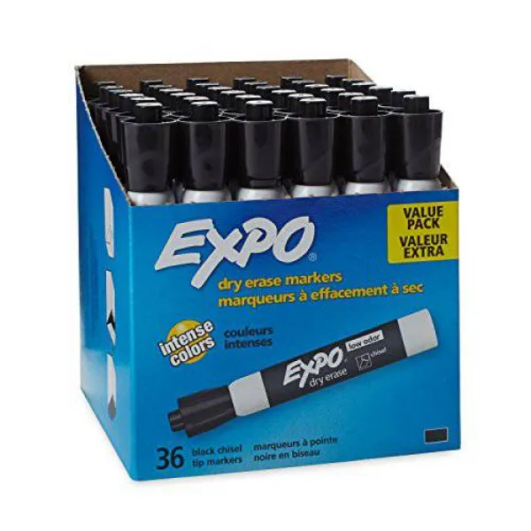 Expo 1920940 저 악취 건식 지우기 마커 끌 팁 36 카운트 검은 색 Expo