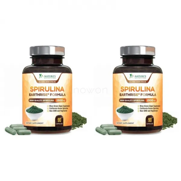 (2개묶음)네이쳐 뉴트리션 스피룰리나 캡슐 내추럴 블루 녹조류 알 약 1500 mg 90 개입 Nature's Nutrition Spirulina Capsules Natural B