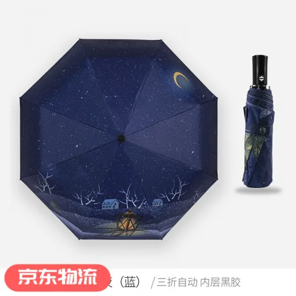 달밤의 전자 동 양산 차양 자외선 차단 제 여자 개성 창의 블랙 젤 투 웨 이 개 닝 우산 남 접 달밤 완전 자동 - 내 블랙 젤 (블 루)