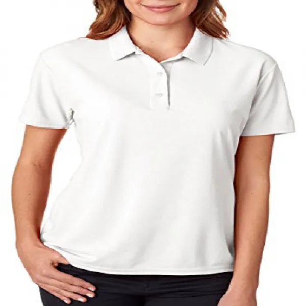 Gildan Performance Womens 5.6 oz. Double Piqué Polo (G458L)- WHITE M 길단 퍼포먼스 여성 158.8g. 더블 피케 폴로 (G4, null세트