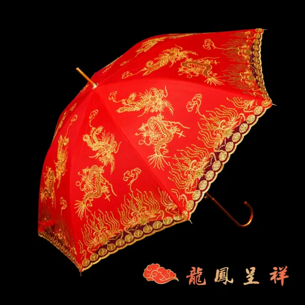 반자동우산 레드 결혼기념일 사용 신부 시집가다 장가다 클래식 퀄리티 중국식 긴 자루 자수