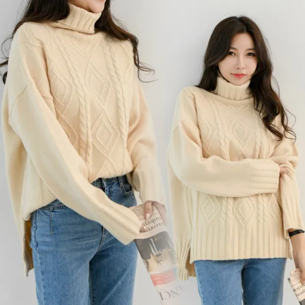 chicme 시크미 여성 꽈배기 니트 목폴라 겨울 데일리 티셔츠