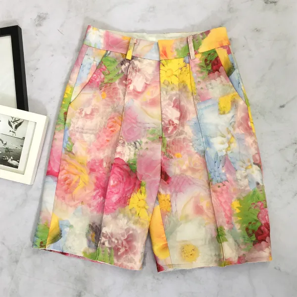 오유소프트 매초 너 다 포커스 페인팅 플라워 퍼트리밍 하프 팬츠 스트레이트핏 일자 여성