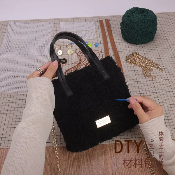 도담스토리 핸드메이드 라탄 현아한 같은스타일 손뜨개질 DIY 재료 도급 맡다 트윈 여자 친구 선물 자체제작가방, 블랙 블랙 재료 가방  교정