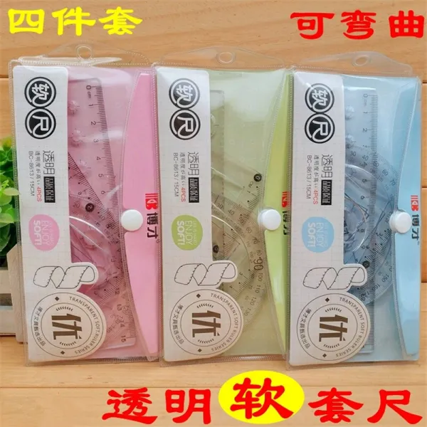 초등학생 용 투명 연척 4 종 세트 구 부 림 자 15cm 직척 삼각자 연각기 연판 자 투명 연판 자 2 종 세트