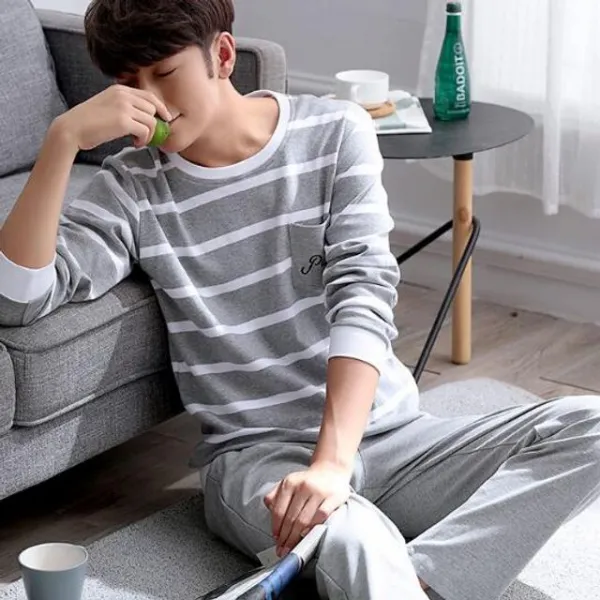 준다니엘 봄 가을 남자 홈웨어 긴팔 청소년 얇은 파자마 잠옷