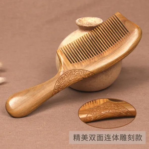 천념 천연 그린 박달나무빗 자단향 나무빗 여성 정전기방지 넓은 이 큰이가정용 탈모이다 마사지 롤 브러쉬 그린 단향목 가는 이빨 양면 플라워