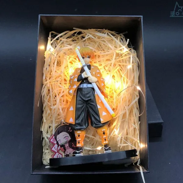 귀멸의칼날 LED 피규어 연기 특수효과 굿즈 네즈코 카마도탄지로 일륜도 젠이츠 귀칼 대형, D + 선물세트